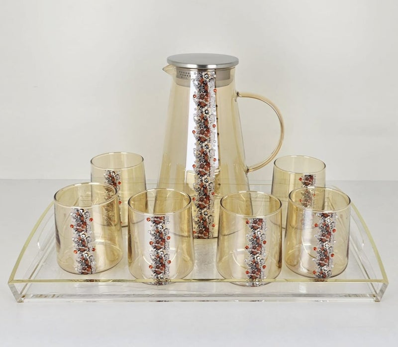 Radin Water Set Of 8Pieces Six Glass With One Jug For Water Juice And One Piece Acrylic Tray High Quality Material - Image 1